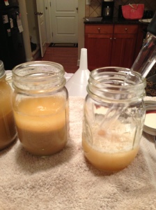 The jar on the right is how much yeast I pulled from the first of six jars.