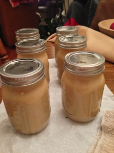 These are the six jars of  yeast right after pouring.